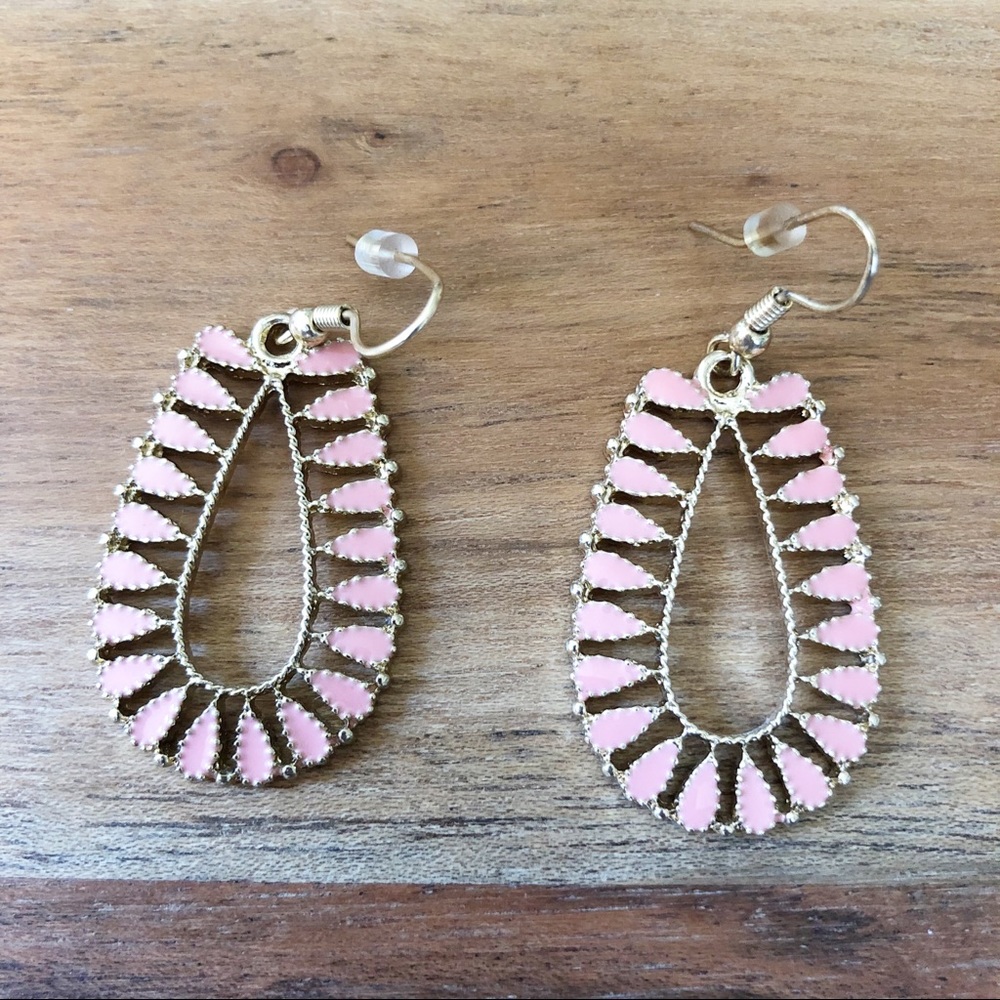 Coral pink and gold drop earrings